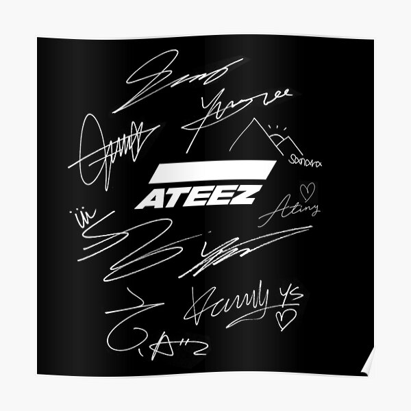 Ateez - logo + signatures - black Poster RB0608 product Offical Ateez Merch