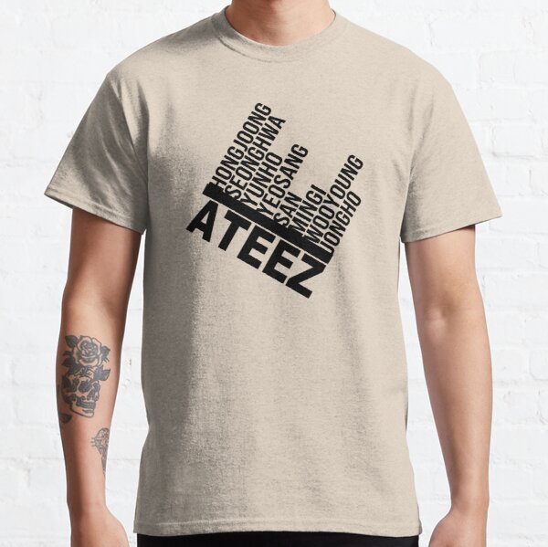 Ateez Thành viên Kpop Thành viên nhóm nhạc nam Logo T-shirt Áo phông cổ điển RB0608 Sản phẩm Offical Ateez Merch