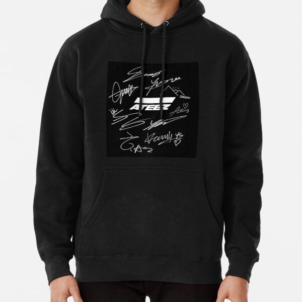 Ateez - logo + signatures - black Pullover Hoodie RB0608 product Offical Ateez Merch