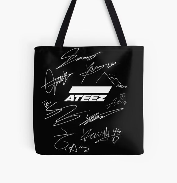 Ateez - logo + signatures - black All Over Print Tote Bag RB0608 product Offical Ateez Merch
