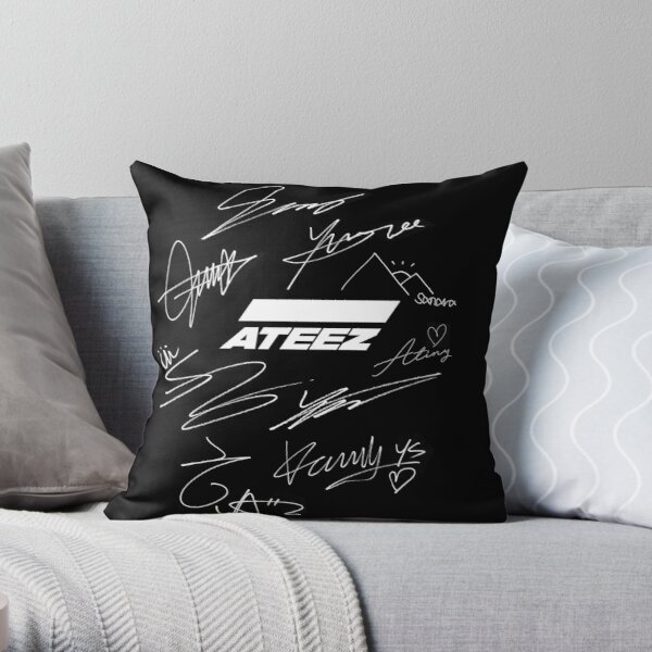 Ateez - logo + signatures - black Throw Pillow RB0608 product Offical Ateez Merch