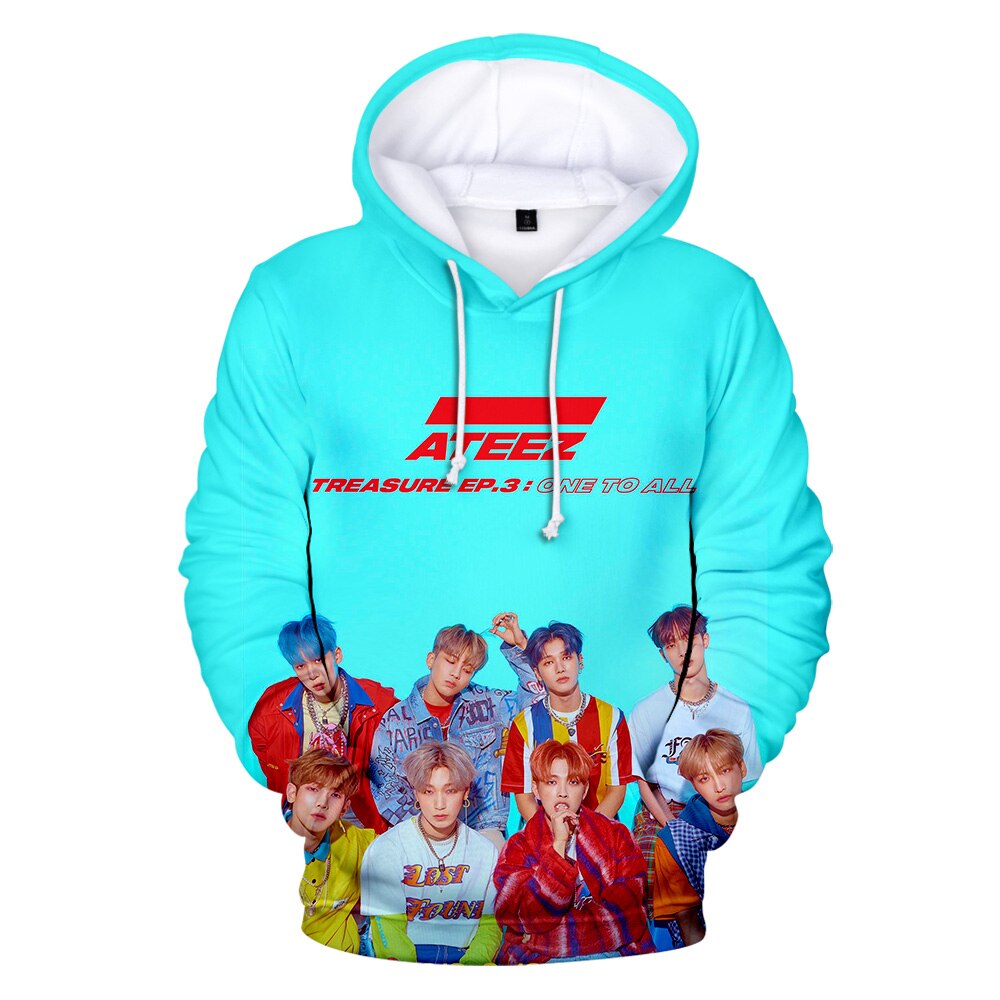 Popular idols ATEEZ 3D character print street youth hooded sweatshirt Men women Fashion new pullover O - Ateez Store