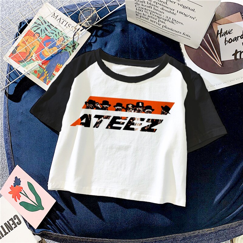 ATEEZ Letter Print Sexy T shirts Women Summer Short Sleeve Slim Cropped Tops Casual Crop Top 3 - Ateez Store