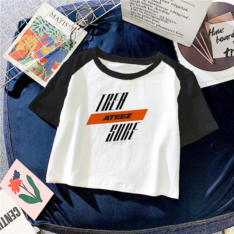 ATEEZ Letter Print Sexy T shirts Women Summer Short Sleeve Slim Cropped Tops Casual Crop Top 4 - Ateez Store